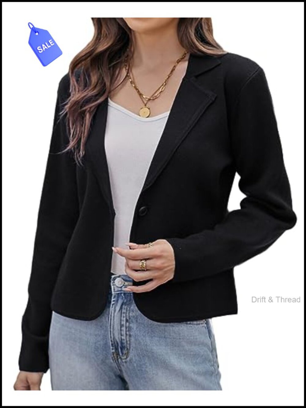 Sweater Blazer Cropped Cardigan Button Front Lightweight Knit Business Casual